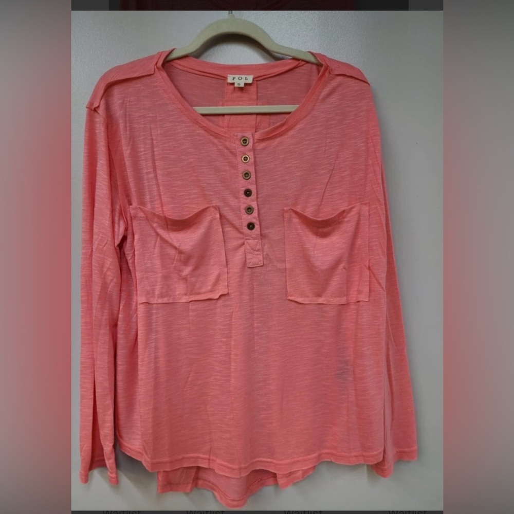 POL Coral pink with Buttons and 2 pockets. Slub shirt. Oversized